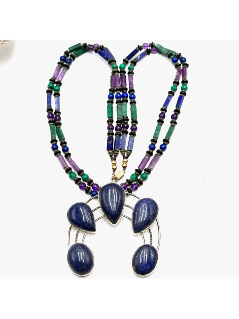 Southwest Lapis Lazuli Naja Pendant Sterling SIlver Necklace 153 Grams
